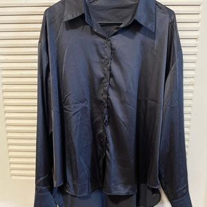 Black, Satin, L womens button up